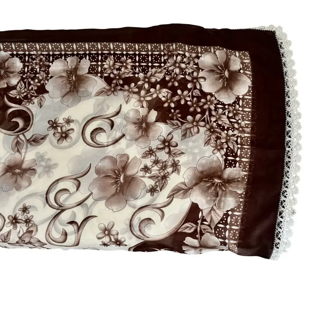 Vintage Y2K Eripek Turkey Floral Crochet Lace Trim Scarf Wrap Boho 36